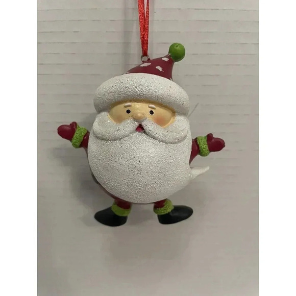 Round Santa ￼With Lime Green Trim‎ Christmas Ornament 4 1/2 Inches Unique - Picture 1 of 5